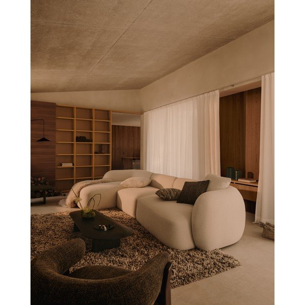 Kreminės spalvos iš šenilinio audinio kampinė sofa (su kairiuoju kampu/su gultu) Martina – Kave Home-image-4