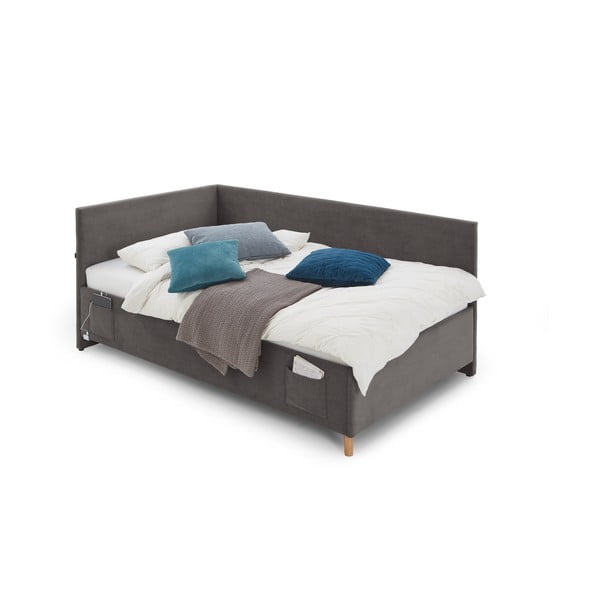 Antracito spalvos kampinė iš audinio vaikiška lova su sandėliavimo vieta su lovos grotelėmis 120x200 cm Cool – Meise Möbel-image-2