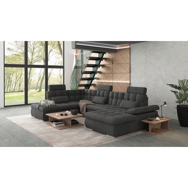 Antracito spalvos sulankstoma/su sandėliavimo vieta kampinė sofa (su kairiuoju kampu/„U“ formos) Merkur – Ropez-image-3