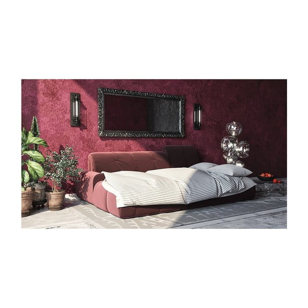 Tamsiai rožinė aksominė kampinė sofa-lova Devichy Tous, kairysis kampas-image-3