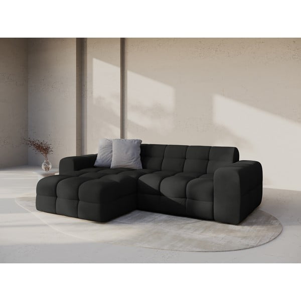 Juodos spalvos kampinė sofa (su kairiuoju kampu/su gultu) Kendal – Micadoni -image-1