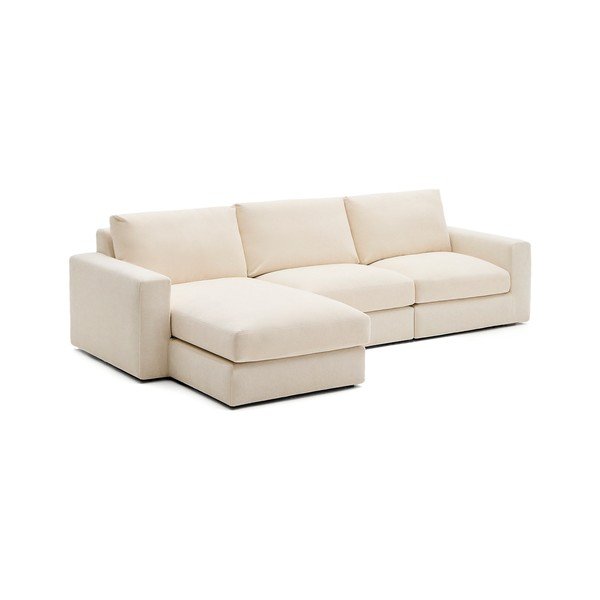 Smėlio spalvos kampinė sofa iš šenilinio audinio (su kairiuoju kampu/su gultu) Alea – Kave Home-image-2