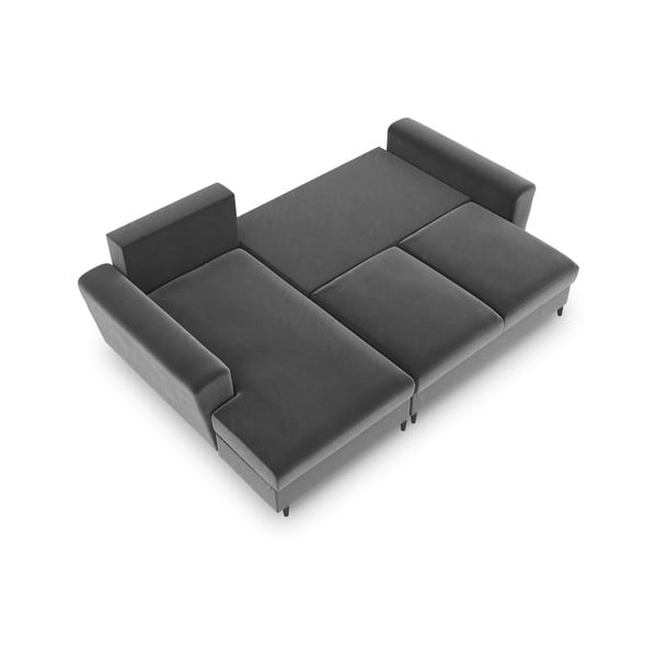 Šviesiai pilkos spalvos iš velveto sulankstoma/su sandėliavimo vieta kampinė sofa (su kairiuoju kampu/su gultu) Kyoto – Cosmopolitan Design-image-2