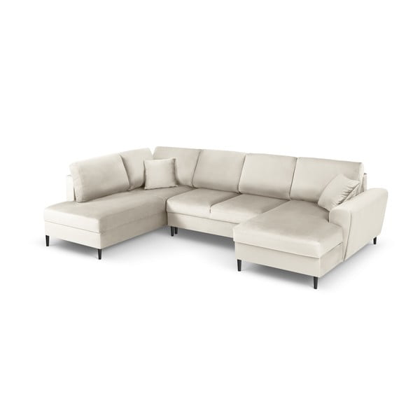 Smėlio spalvos iš velveto sulankstoma/su sandėliavimo vieta kampinė sofa (su kairiuoju kampu/„U“ formos) Kyoto – Cosmopolitan Design-image-1