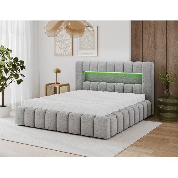 Pilkos spalvos dvigulė lova audiniu dengta su sandėliavimo vieta su lovos grotelėmis 160x200 cm Lamica – ELTAP-image-1