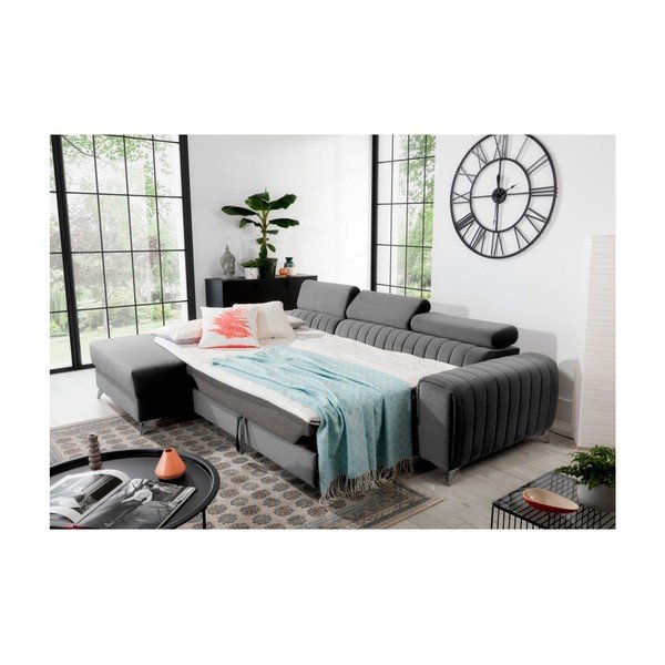 Pilkos spalvos iš velveto sulankstoma/su sandėliavimo vieta kampinė sofa (su kairiuoju kampu/su gultu) Grayson – ELTAP-image-4