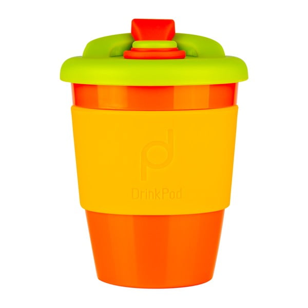 Oranžinės ir geltonos spalvos kelioninis kavos puodelis "Drink Pod Caffeine", 340 ml