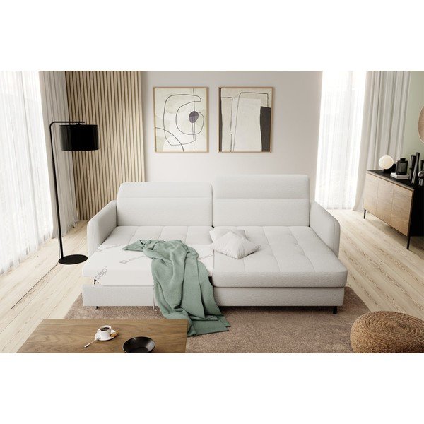Kreminės spalvos iš boucle sulankstoma/su sandėliavimo vieta kampinė sofa (su dešiniuoju kampu/su gultu) Gomsi – ELTAP-image-1