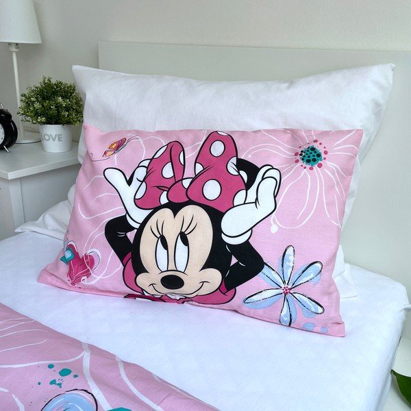Rožinės spalvos iš medvilnės vaikiška patalynė vaikiškai lovai 100x135 cm Minnie Flowers  – Jerry Fabrics-image-3