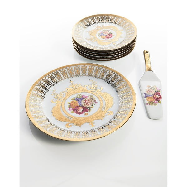 Auksinis porcelianinis tortų rinkinys Cihan Bilisim Tekstil