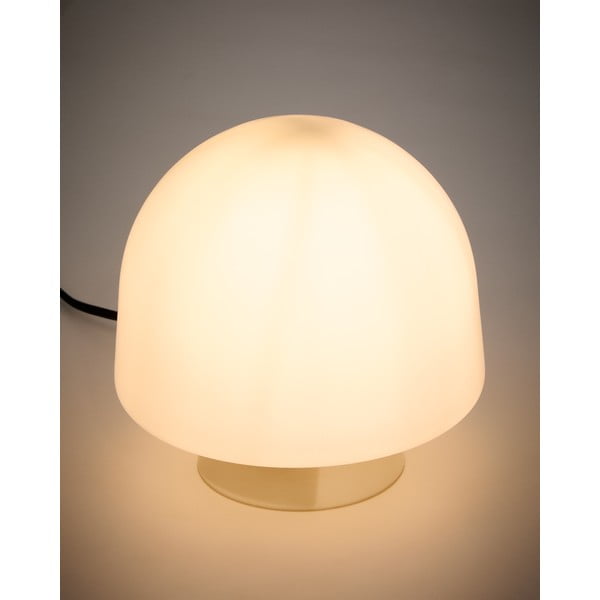 Pilkai smėlinės spalvos stalinis šviestuvas (aukštis 20 cm) su stiklo gaubtu Reig – Kave Home-image-1