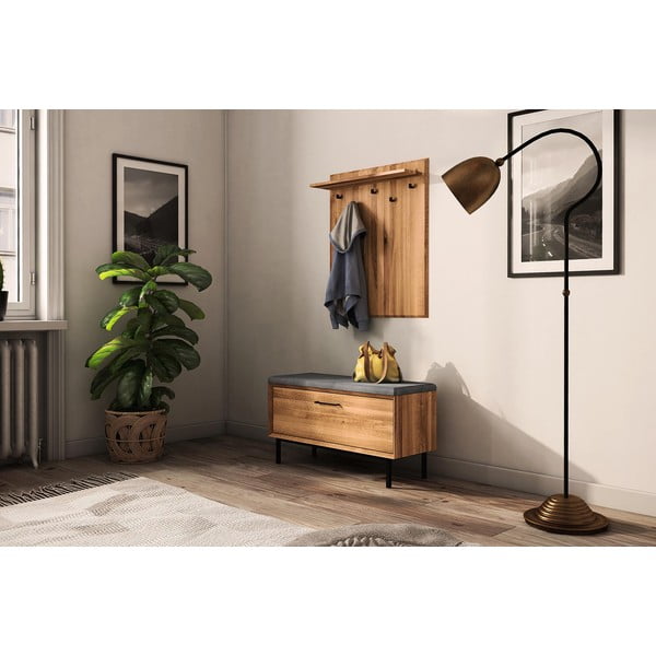 Pilka/natūrali ąžuolinė batų lentyna su suoliuku Abies - The Beds-image-3