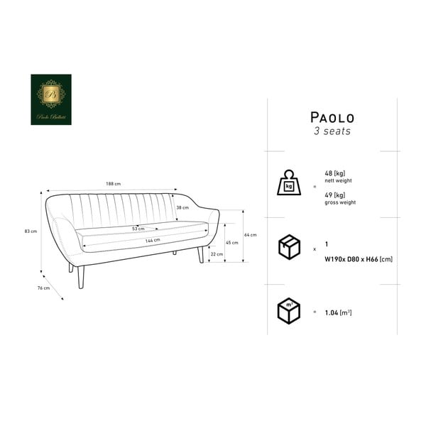Tamsiai mėlyna trijų vietų sofa Mazzini Sofas Benito-image-2