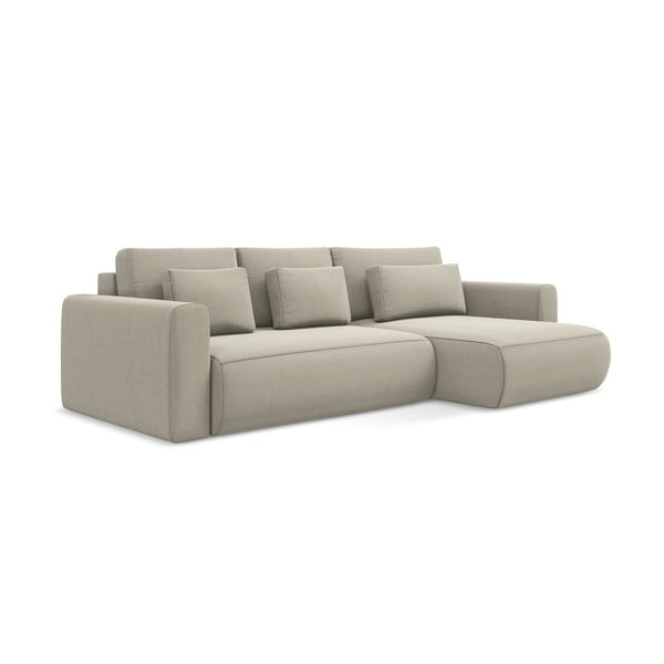 Smėlio spalvos iš velveto sulankstoma/su sandėliavimo vieta kampinė sofa (su dešiniuoju kampu/su gultu) Kapua – Makamii-image-3
