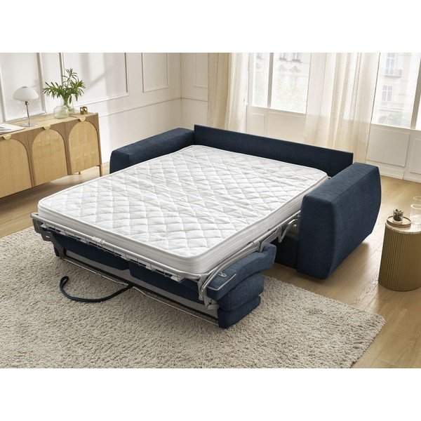 Tamsiai mėlynos spalvos sofa miegojimui/sulankstoma iš šenilinio audinio 220 cm Hugo – Bobochic Paris-image-1
