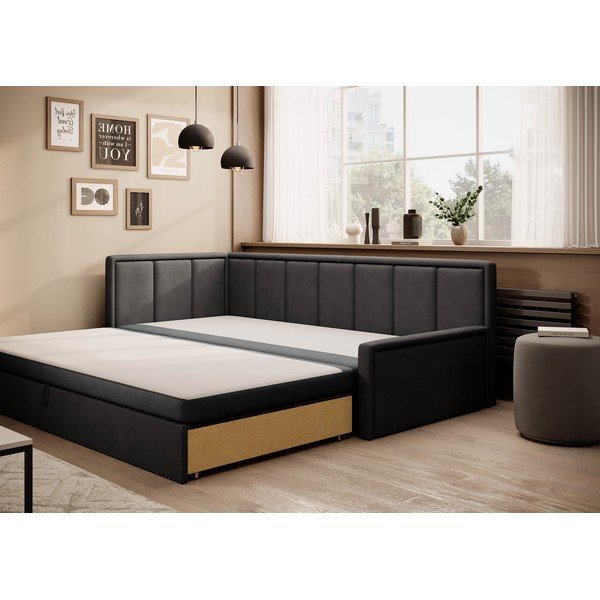 Tamsiai pilkos spalvos iš šenilinio audinio sulankstoma/su sandėliavimo vieta sofa 214 cm Fulgeo – ELTAP-image-3