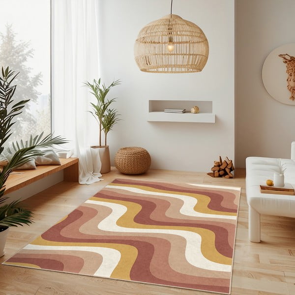 Skalbiamas ochros spalvos/pilkai rožinės spalvos kilimas 160x230 cm Creamy Strawberry Swirl – Mila Home-image-2