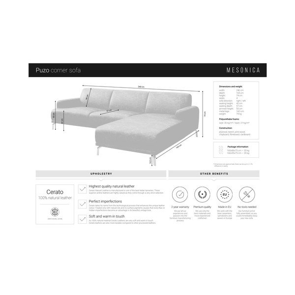 Ruda odinė kampinė sofa MESONICA Puzo, kairysis kampas-image-4
