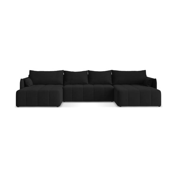 Juodos spalvos sulankstoma/su sandėliavimo vieta kampinė sofa („U“ formos) Moku – Makamii