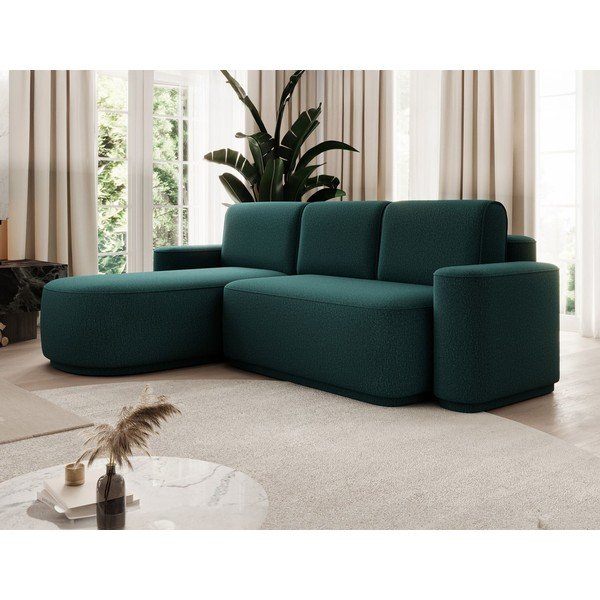 Žalios spalvos iš šenilinio audinio sulankstoma/su sandėliavimo vieta kampinė sofa (su kairiuoju kampu/su gultu) Aurumm – ELTAP-image-3