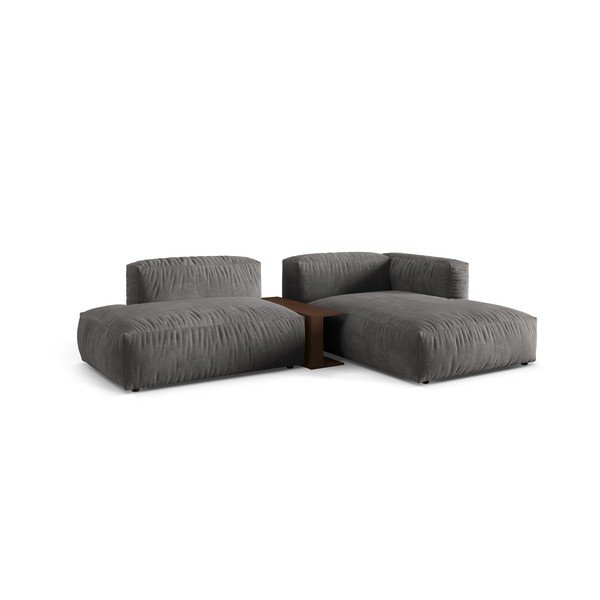 Pilkos spalvos iš velveto modulinė kampinė sofa (su dešiniuoju kampu/su gultu) Martina – Micadoni -image-2