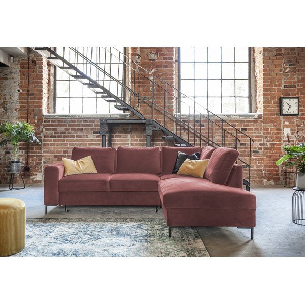 Iš velveto sulankstoma kampinė sofa rožinės spalvos (su dešiniuoju kampu) Lofty Lilly – Miuform-image-4