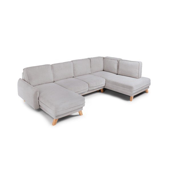 Šviesiai pilkos spalvos sulankstoma/su sandėliavimo vieta kampinė sofa iš kordinio velveto (su dešiniuoju kampu/„U“ formos) Tori – Bonami Selection-image-1