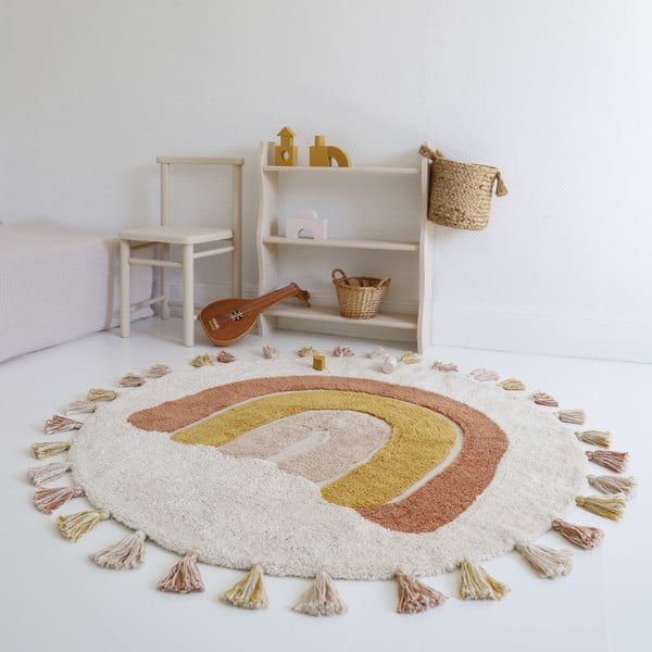 Skalbiamas/rankų darbo iš medvilnės vaikiškas kilimas raudonos plytų spalvos/kreminės spalvos ø110 cm Rainbow Toffee – Nattiot-image-3
