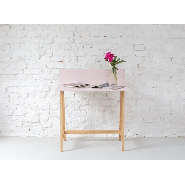 Rožinės spalvos rašomasis stalas su uosio medžio pagrindu Ragaba Luka, ilgis 85 cm-image-1