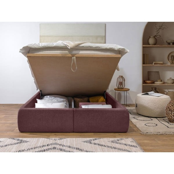 Dvigulė lova rožinės spalvos audiniu dengta su sandėliavimo vieta su lovos grotelėmis 160x200 cm Garance – Bobochic Paris-image-3