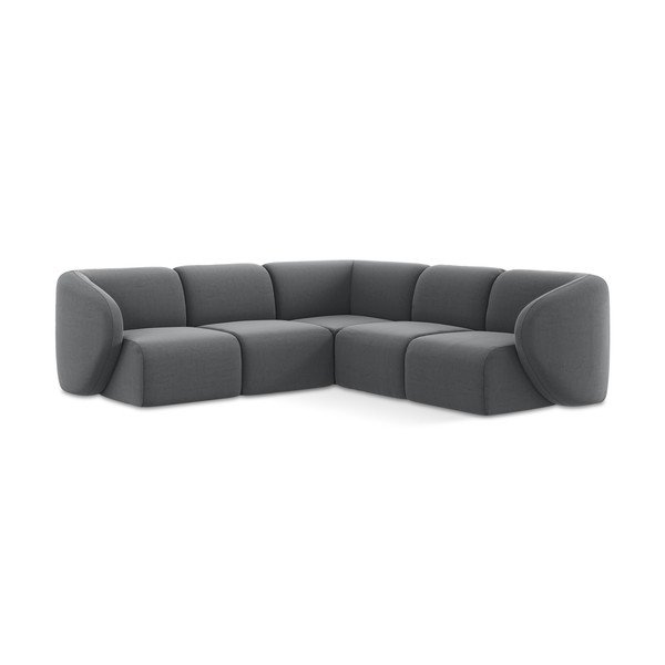 Pilkos spalvos kampinė sofa iš velveto Lani – Makamii