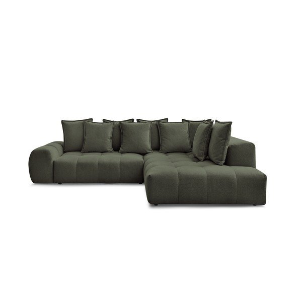 Žalios spalvos iš šenilinio audinio sulankstoma/su sandėliavimo vieta kampinė sofa (su dešiniuoju kampu/„L“ formos) Everest – Bobochic Paris