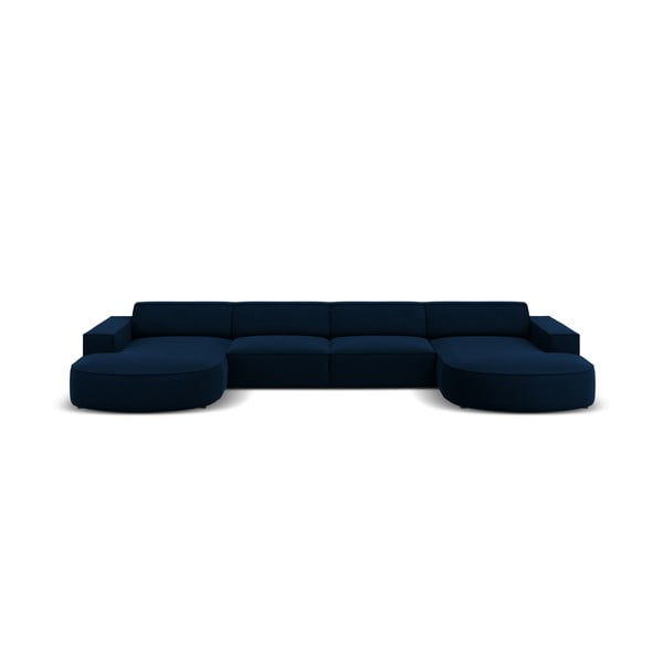 Mėlyno aksomo kampinė sofa (U formos) Jodie - Micadoni Home