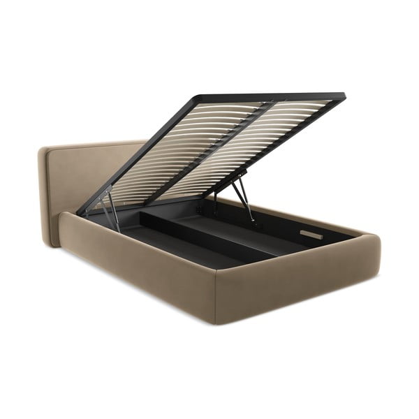 Šviesiai rudos spalvos dvigulė lova audiniu dengta su sandėliavimo vieta su lovos grotelėmis 180x200 cm Kiana – Makamii-image-3