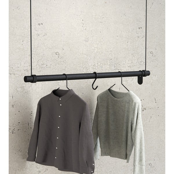 Juodos spalvos iš ąžuolo masyvo sieninė lentyna 110 cm Swing L – LIND DNA-image-1