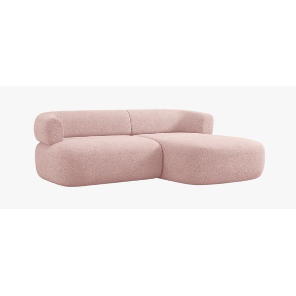 Šviesiai rožinės spalvos kampinė sofa iš boucle (su dešiniuoju kampu/su gultu) Jenny – Micadoni -image-1