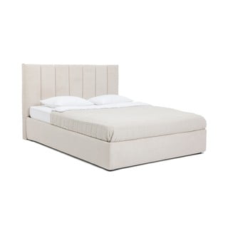 Smėlio spalvos dvigulė lova audiniu dengta su sandėliavimo vieta su grotelėmis 160x200 cm Thessa Bold Line – Bonami Selection