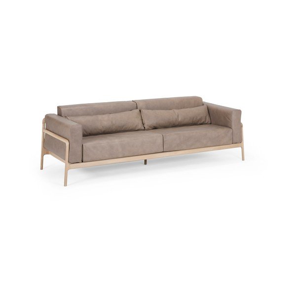 Šviesiai ruda buivolo odos sofa su ąžuolo masyvo konstrukcija Gazzda Fawn, 240 cm-image-3