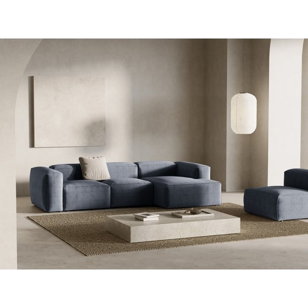 Pilkai mėlynos spalvos iš kordinio velveto kampinė sofa (su dešiniuoju kampu/su gultu) Bergamo – Cosmopolitan Design-image-1
