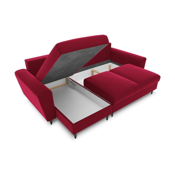 Raudonos spalvos iš velveto sulankstoma/su sandėliavimo vieta kampinė sofa Kyoto – Cosmopolitan Design-image-2