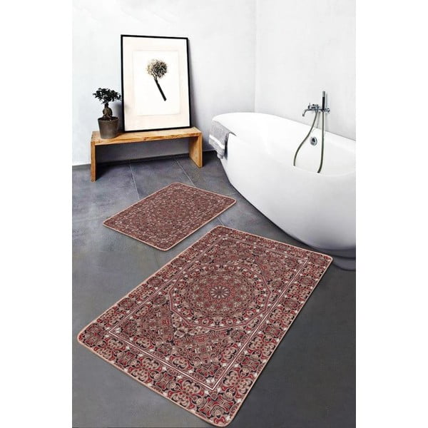 Rudos spalvos iš velveto vonios kilimėliai 2 vnt. 60x100 cm – Mila Home-image-2