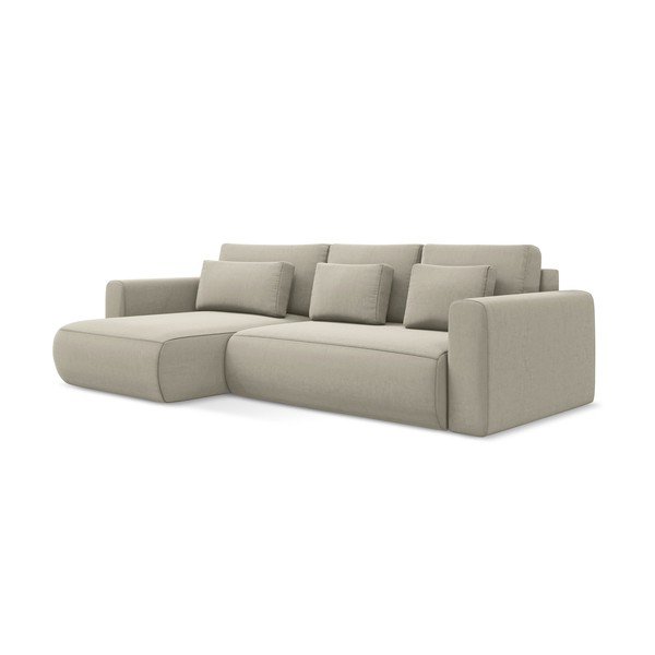 Smėlio spalvos iš velveto sulankstoma/su sandėliavimo vieta kampinė sofa (su kairiuoju kampu/su gultu) Kapua – Makamii-image-3