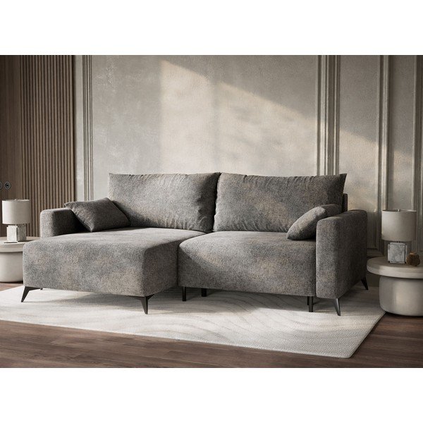Pilkos spalvos sulankstoma/su sandėliavimo vieta kampinė sofa iš šenilinio audinio (su kairiuoju kampu/su gultu) Leon – Maison de Rêve-image-4