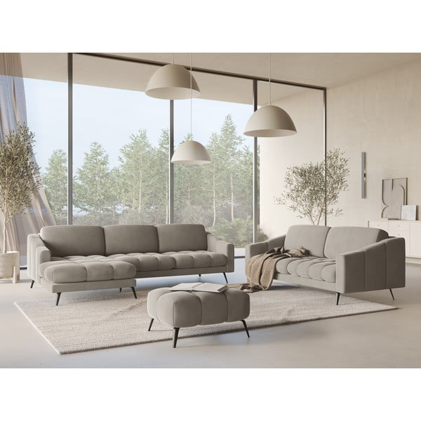 Smėlio spalvos iš velveto kampinė sofa (su kairiuoju kampu) Nalu – Makamii-image-1