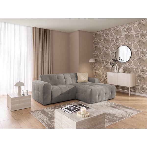 Pilkos spalvos kampinė sofa (su dešiniuoju kampu/su gultu) Melva – Ropez-image-1