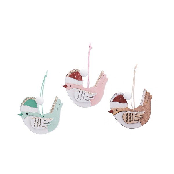Iš medienos eglutės papuošimai 6 vnt. 8 cm Birds – Casa Selección