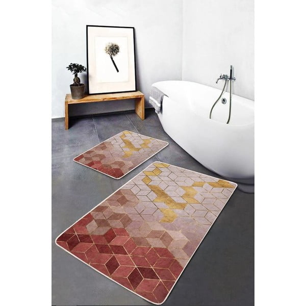 Rožinės spalvos iš velveto vonios kilimėliai 2 vnt. 60x100 cm – Mila Home-image-2