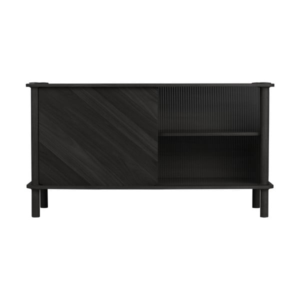 Juodos spalvos iš ąžuolo masyvo vitrina su stumdomomis durimis 135x73,5x48 cm Italic – UMAGE-image-1