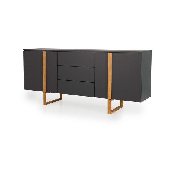 Antracito pilkos spalvos komoda su ąžuolinėmis kojelėmis Tenzo Birka, 177 x 78 cm-image-2