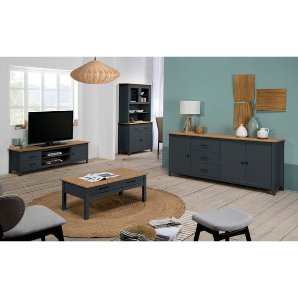 Iš pušies masyvo vitrina tamsiai mėlynos spalvos 90x180 cm Miranda – Marckeric-image-1